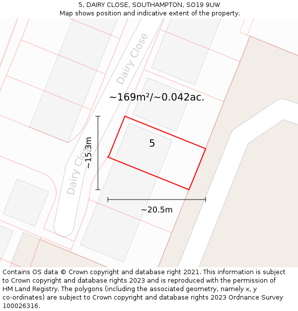 5, DAIRY CLOSE, SOUTHAMPTON, SO19 9UW: Plot and title map