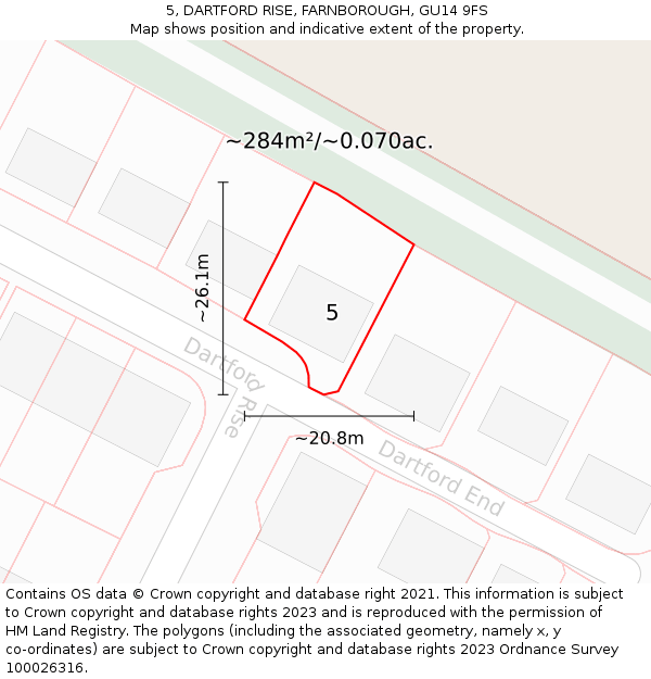 5, DARTFORD RISE, FARNBOROUGH, GU14 9FS: Plot and title map