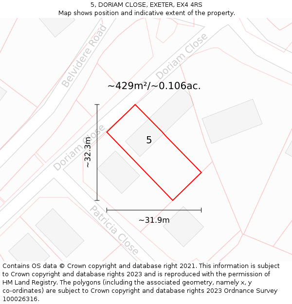 5, DORIAM CLOSE, EXETER, EX4 4RS: Plot and title map