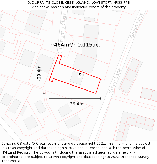 5, DURRANTS CLOSE, KESSINGLAND, LOWESTOFT, NR33 7PB: Plot and title map