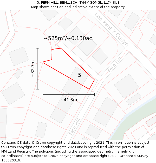 5, FERN HILL, BENLLECH, TYN-Y-GONGL, LL74 8UE: Plot and title map