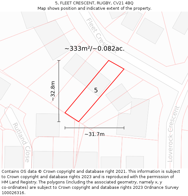 5, FLEET CRESCENT, RUGBY, CV21 4BQ: Plot and title map