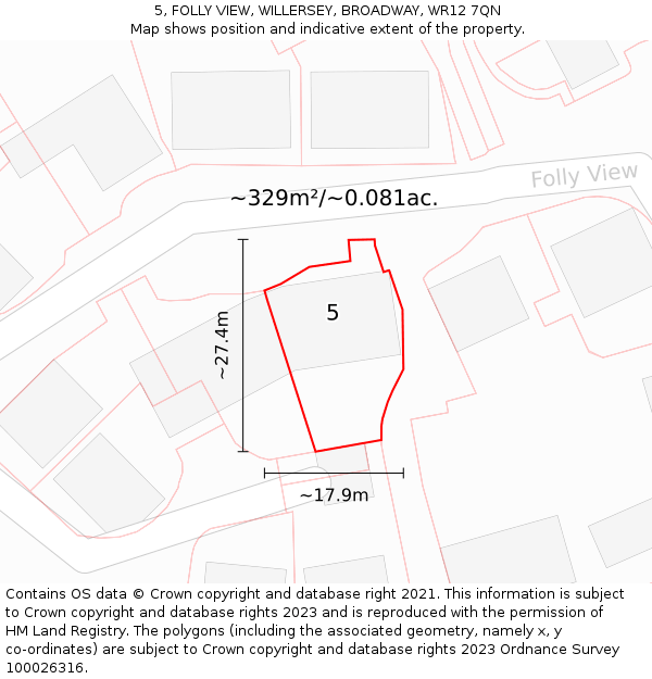 5, FOLLY VIEW, WILLERSEY, BROADWAY, WR12 7QN: Plot and title map