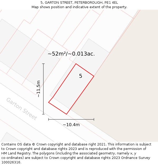 5, GARTON STREET, PETERBOROUGH, PE1 4EL: Plot and title map