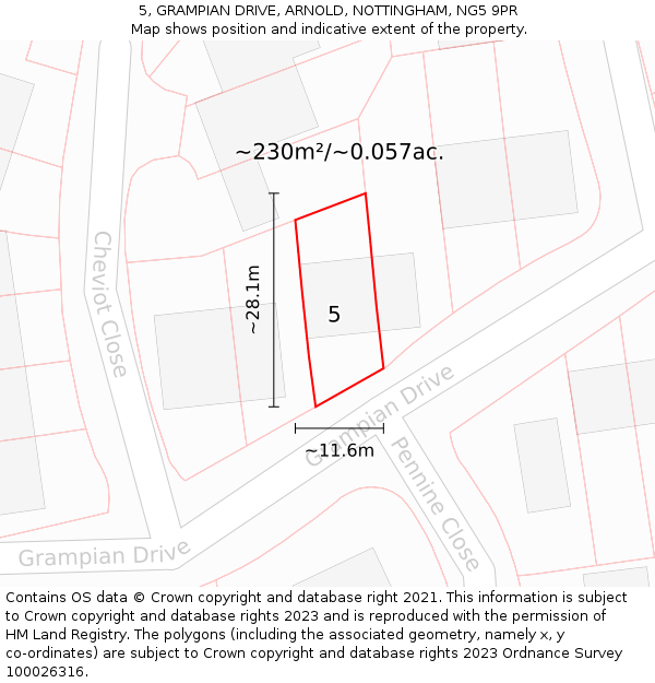 5, GRAMPIAN DRIVE, ARNOLD, NOTTINGHAM, NG5 9PR: Plot and title map