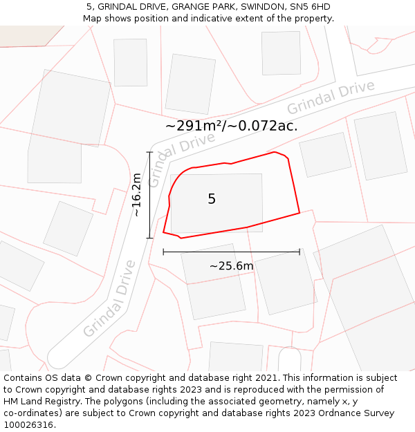 5, GRINDAL DRIVE, GRANGE PARK, SWINDON, SN5 6HD: Plot and title map