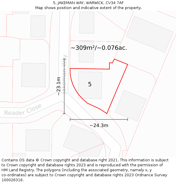 5, JAKEMAN WAY, WARWICK, CV34 7AF: Plot and title map