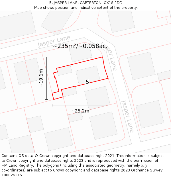 5, JASPER LANE, CARTERTON, OX18 1DD: Plot and title map