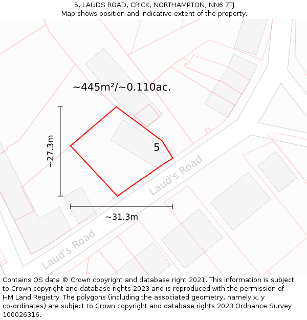 5, LAUDS ROAD, CRICK, NORTHAMPTON, NN6 7TJ: Plot and title map