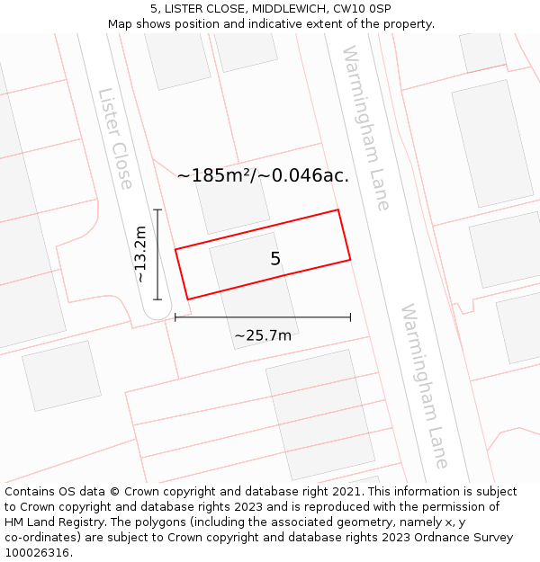 5, LISTER CLOSE, MIDDLEWICH, CW10 0SP: Plot and title map