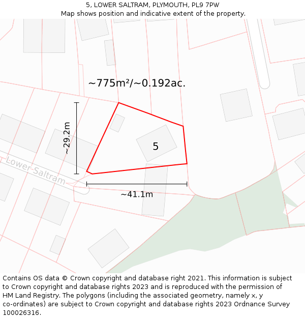 5, LOWER SALTRAM, PLYMOUTH, PL9 7PW: Plot and title map