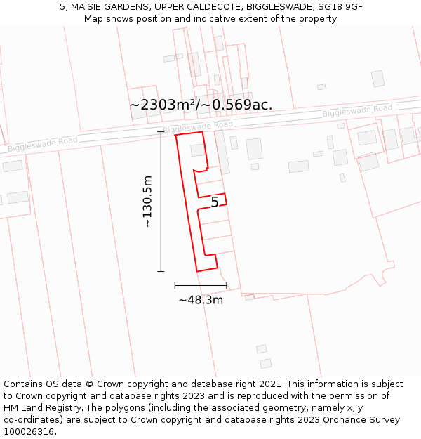 5, MAISIE GARDENS, UPPER CALDECOTE, BIGGLESWADE, SG18 9GF: Plot and title map