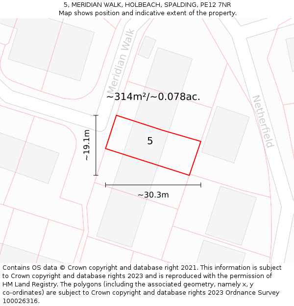 5, MERIDIAN WALK, HOLBEACH, SPALDING, PE12 7NR: Plot and title map