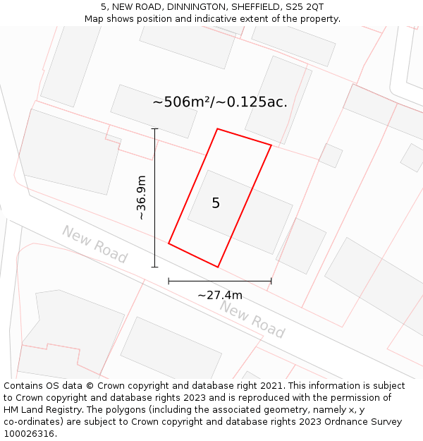 5, NEW ROAD, DINNINGTON, SHEFFIELD, S25 2QT: Plot and title map