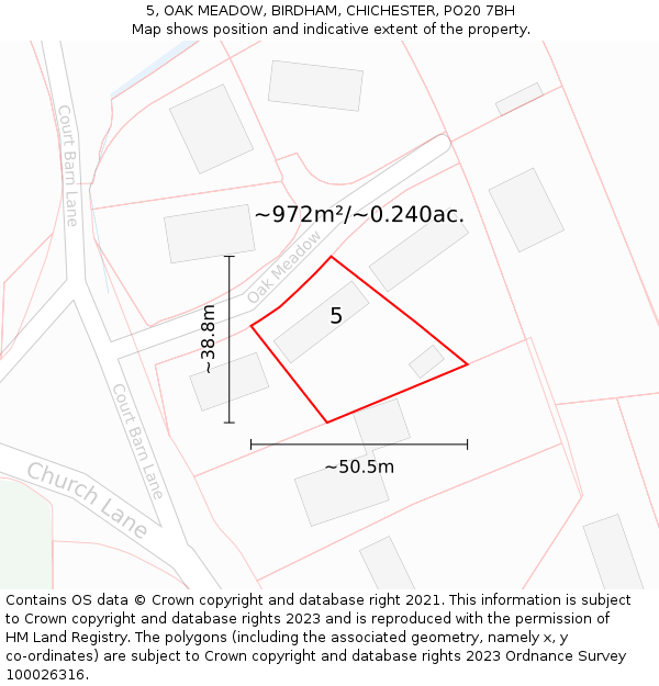 5, OAK MEADOW, BIRDHAM, CHICHESTER, PO20 7BH: Plot and title map