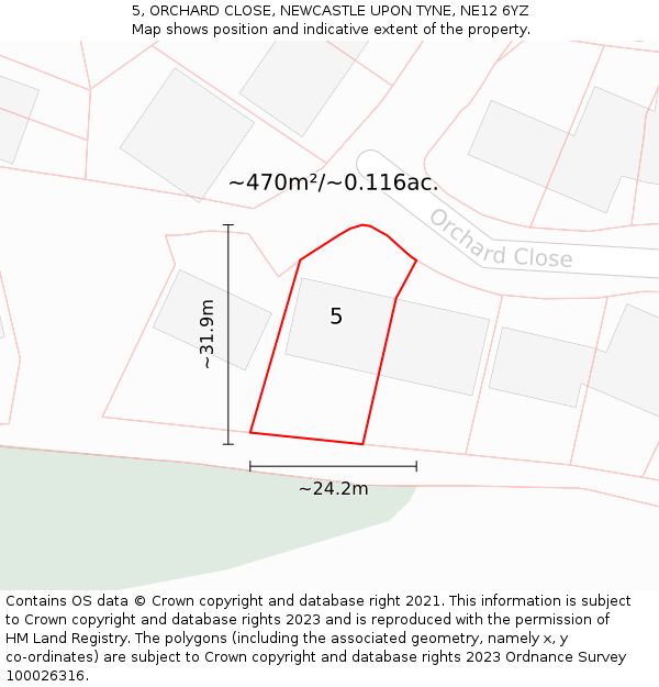 5, ORCHARD CLOSE, NEWCASTLE UPON TYNE, NE12 6YZ: Plot and title map