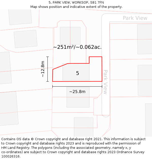 5, PARK VIEW, WORKSOP, S81 7FN: Plot and title map