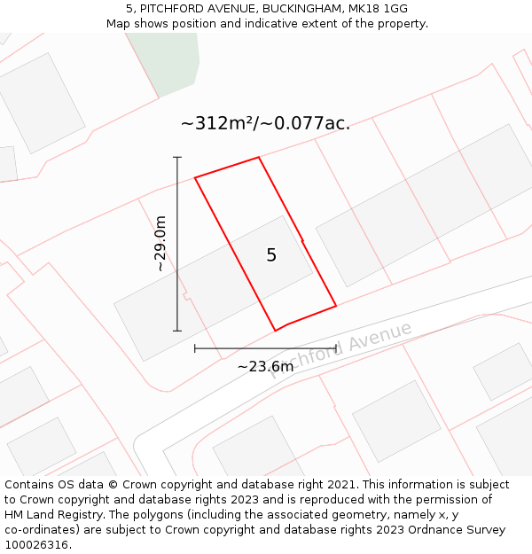 5, PITCHFORD AVENUE, BUCKINGHAM, MK18 1GG: Plot and title map