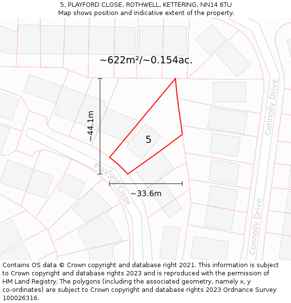 5, PLAYFORD CLOSE, ROTHWELL, KETTERING, NN14 6TU: Plot and title map