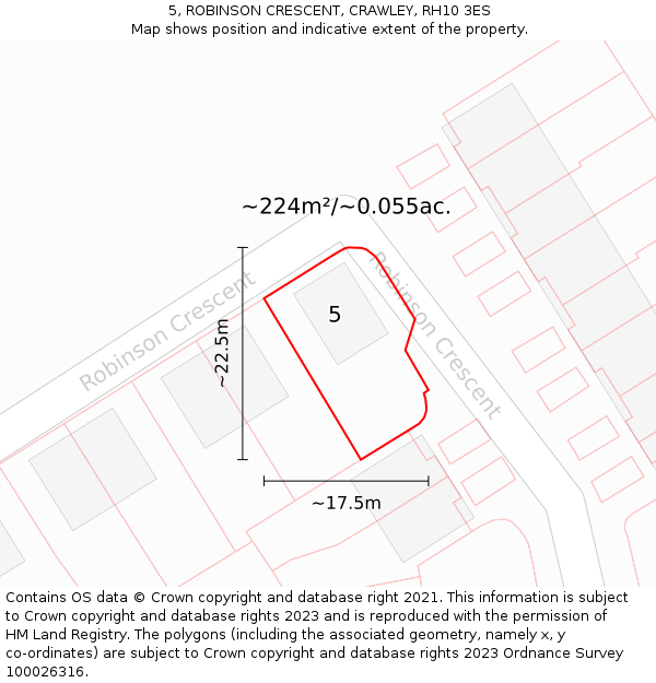 5, ROBINSON CRESCENT, CRAWLEY, RH10 3ES: Plot and title map