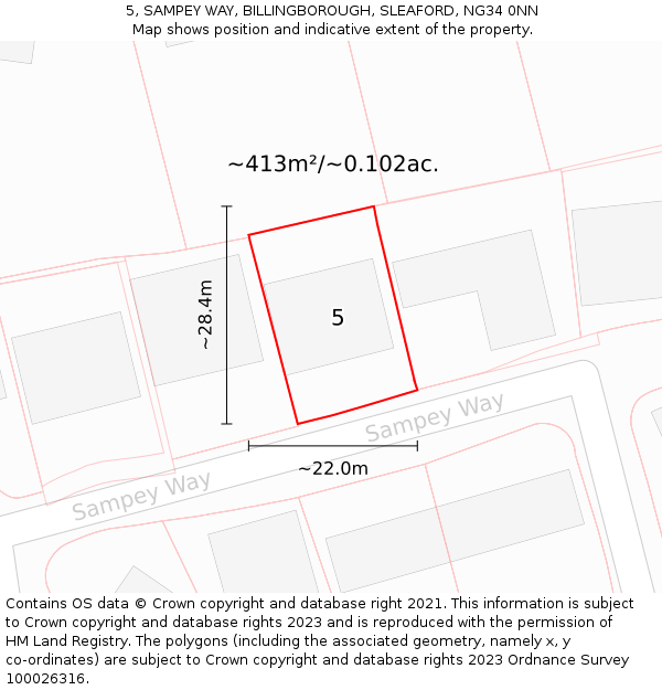 5, SAMPEY WAY, BILLINGBOROUGH, SLEAFORD, NG34 0NN: Plot and title map