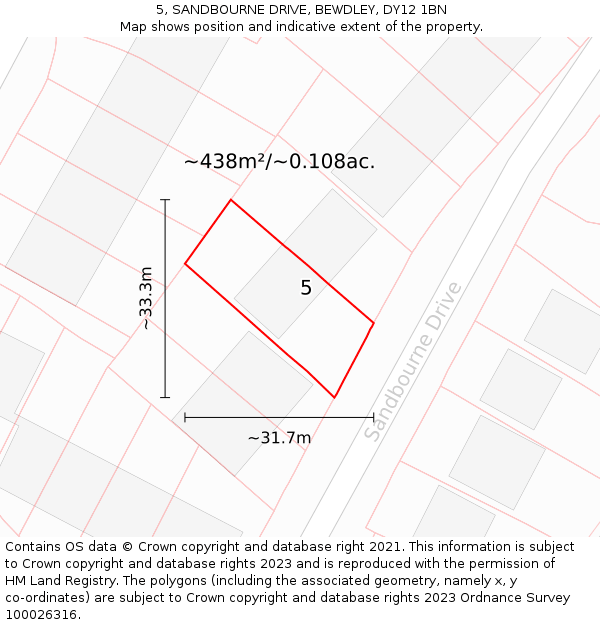 5, SANDBOURNE DRIVE, BEWDLEY, DY12 1BN: Plot and title map