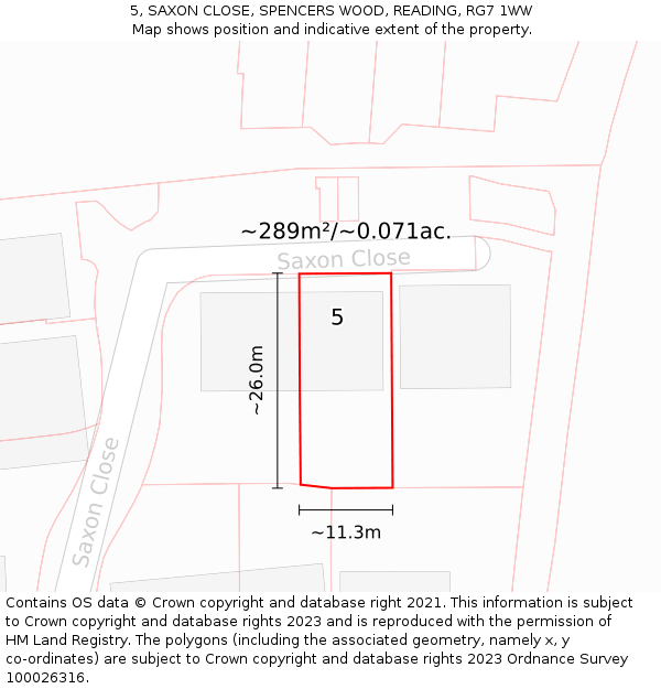 5, SAXON CLOSE, SPENCERS WOOD, READING, RG7 1WW: Plot and title map