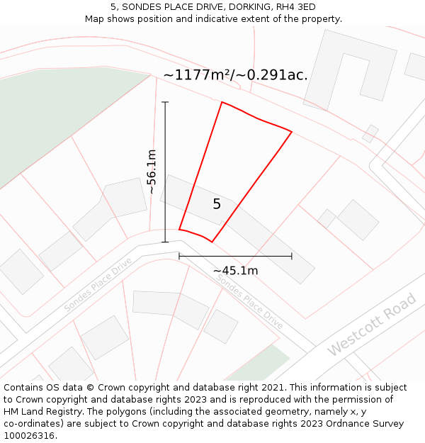 5, SONDES PLACE DRIVE, DORKING, RH4 3ED: Plot and title map