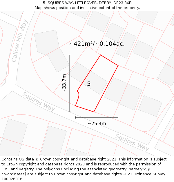 5, SQUIRES WAY, LITTLEOVER, DERBY, DE23 3XB: Plot and title map