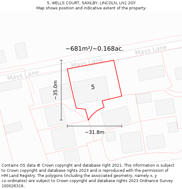 5, WELLS COURT, SAXILBY, LINCOLN, LN1 2GY: Plot and title map