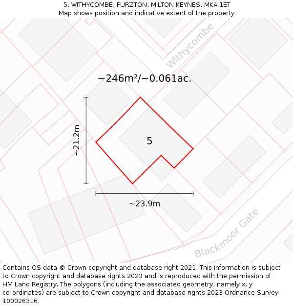 5, WITHYCOMBE, FURZTON, MILTON KEYNES, MK4 1ET: Plot and title map