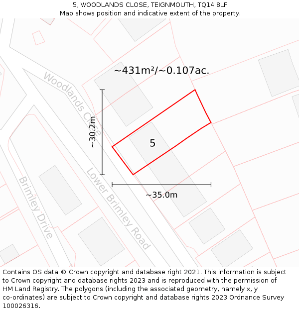 5, WOODLANDS CLOSE, TEIGNMOUTH, TQ14 8LF: Plot and title map