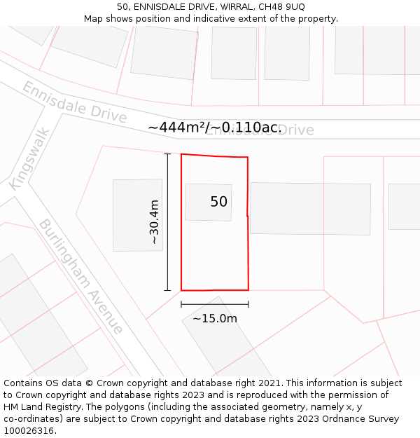 50, ENNISDALE DRIVE, WIRRAL, CH48 9UQ: Plot and title map