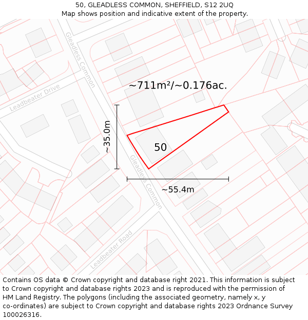 50, GLEADLESS COMMON, SHEFFIELD, S12 2UQ: Plot and title map