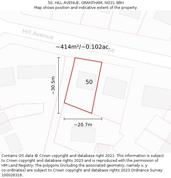 50, HILL AVENUE, GRANTHAM, NG31 9BH: Plot and title map