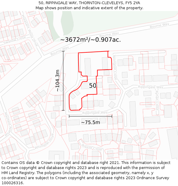 50, RIPPINGALE WAY, THORNTON-CLEVELEYS, FY5 2YA: Plot and title map