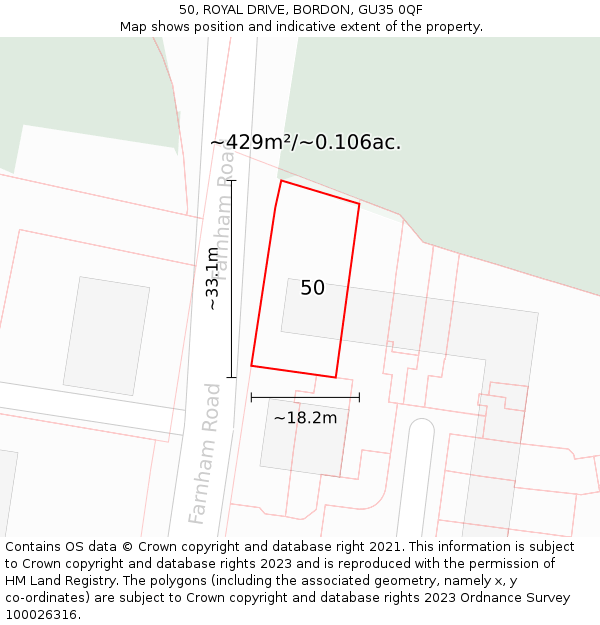 50, ROYAL DRIVE, BORDON, GU35 0QF: Plot and title map