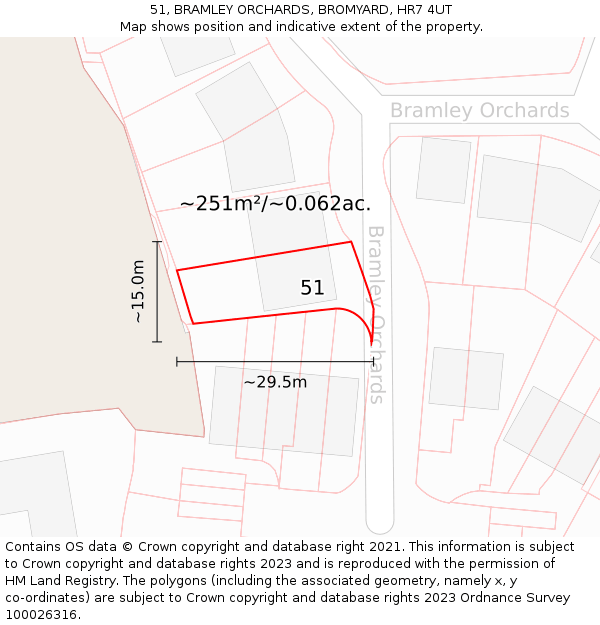 51, BRAMLEY ORCHARDS, BROMYARD, HR7 4UT: Plot and title map