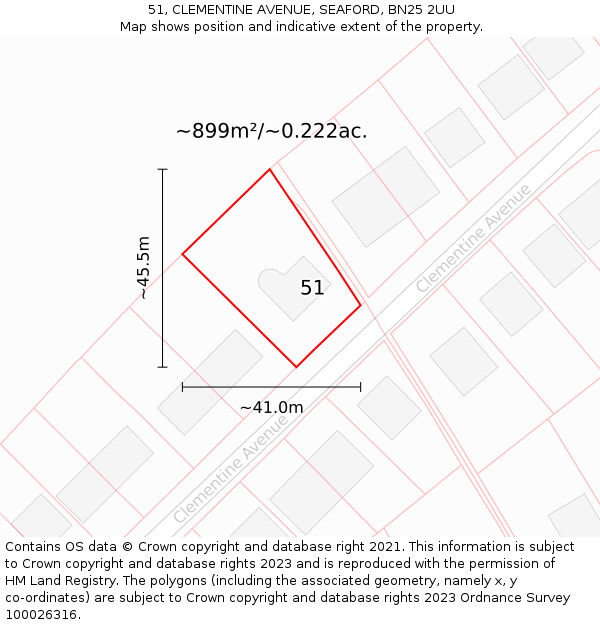 51, CLEMENTINE AVENUE, SEAFORD, BN25 2UU: Plot and title map