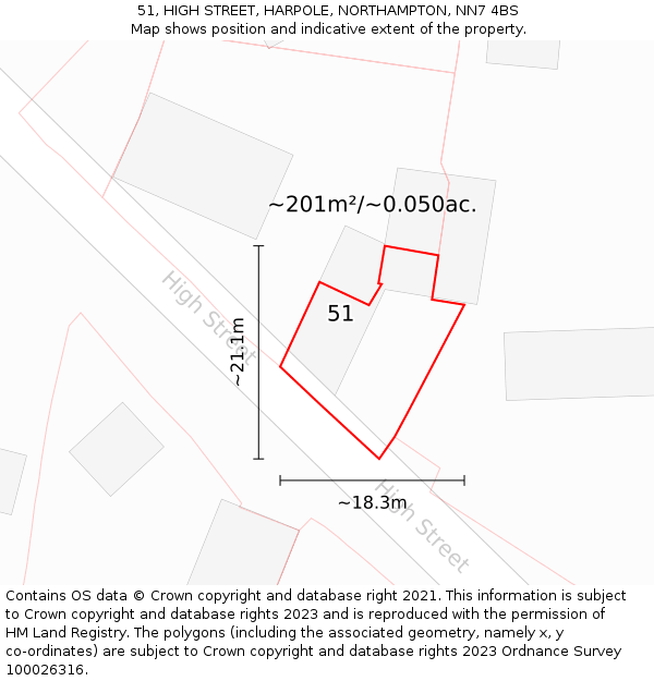 51, HIGH STREET, HARPOLE, NORTHAMPTON, NN7 4BS: Plot and title map