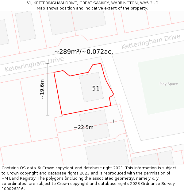 51, KETTERINGHAM DRIVE, GREAT SANKEY, WARRINGTON, WA5 3UD: Plot and title map