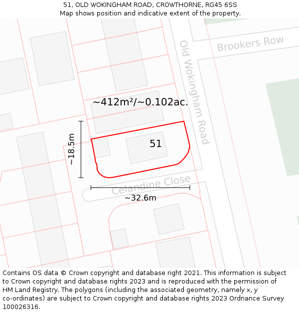 51, OLD WOKINGHAM ROAD, CROWTHORNE, RG45 6SS: Plot and title map