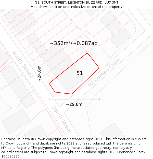 51, SOUTH STREET, LEIGHTON BUZZARD, LU7 3NT: Plot and title map