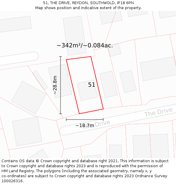 51, THE DRIVE, REYDON, SOUTHWOLD, IP18 6PN: Plot and title map