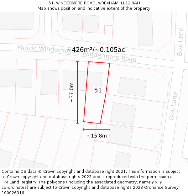 51, WINDERMERE ROAD, WREXHAM, LL12 8AH: Plot and title map