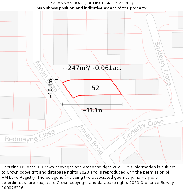 52, ANNAN ROAD, BILLINGHAM, TS23 3HQ: Plot and title map