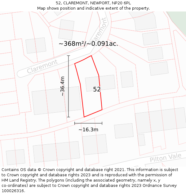 52, CLAREMONT, NEWPORT, NP20 6PL: Plot and title map