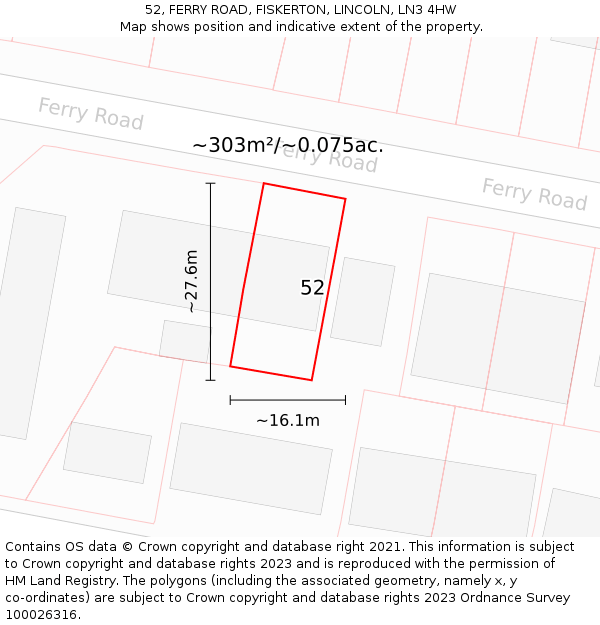 52, FERRY ROAD, FISKERTON, LINCOLN, LN3 4HW: Plot and title map