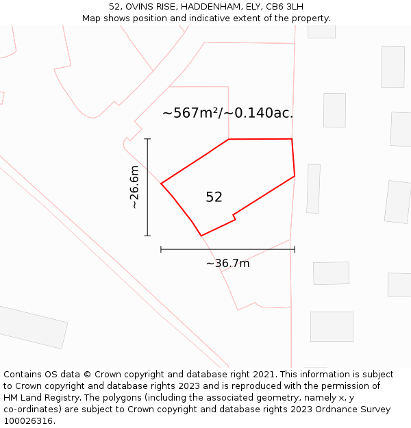 52, OVINS RISE, HADDENHAM, ELY, CB6 3LH: Plot and title map