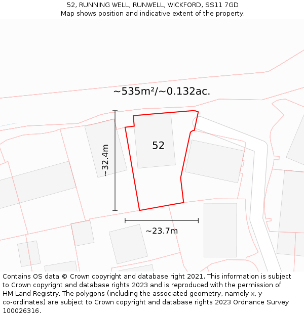 52, RUNNING WELL, RUNWELL, WICKFORD, SS11 7GD: Plot and title map